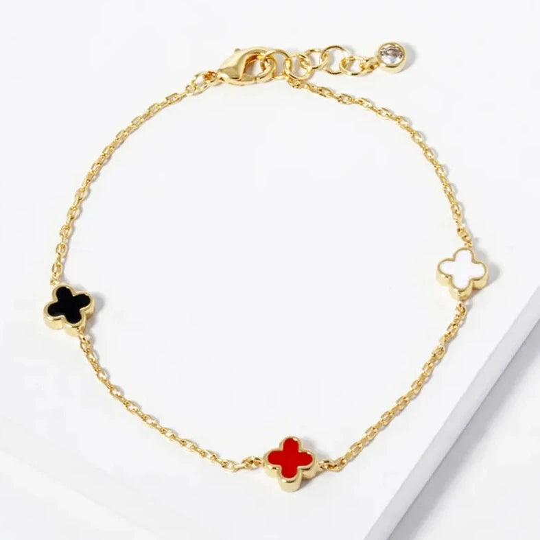 Multi Four Leaf Clover Charm Bracelet -Multi Color