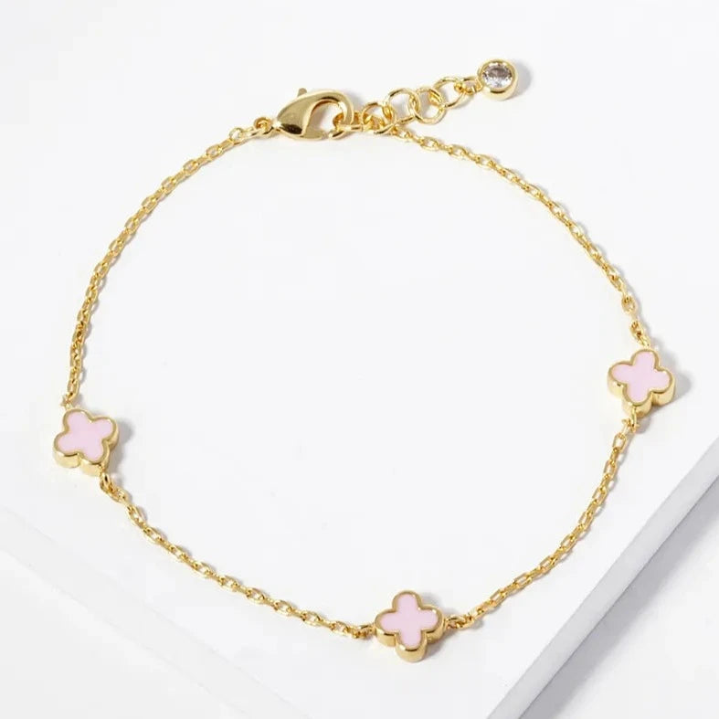 Multi Four Leaf Clover Charm Bracelet -Pink Color