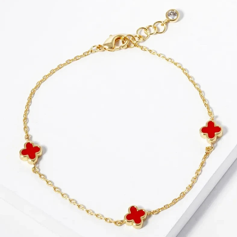 Multi Four Leaf Clover Charm Bracelet -Red