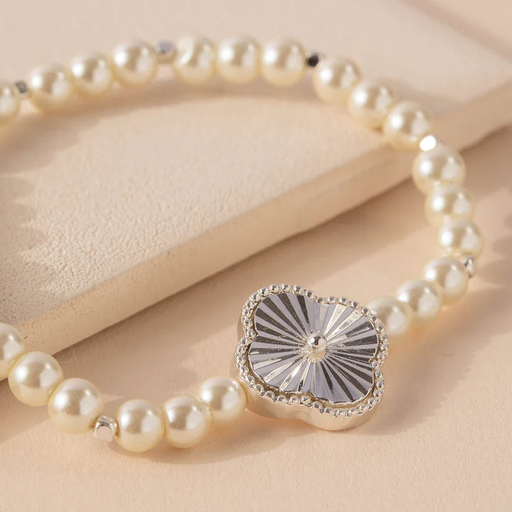 Pearl Bead Quatrefoil Bracelet