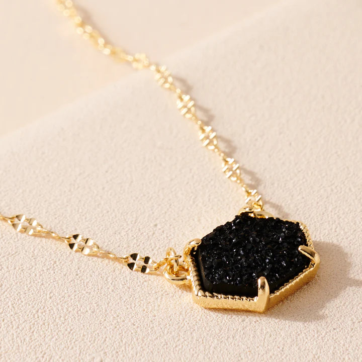 Hexagon Druzy Charm Necklace