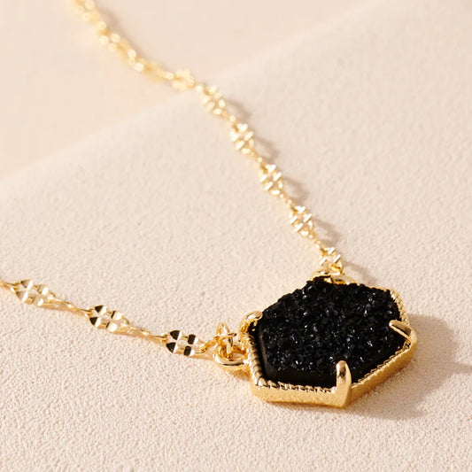 Hexagon Druzy Charm Necklace