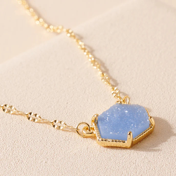 Hexagon Druzy Charm Necklace