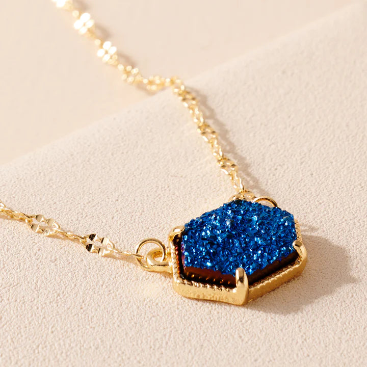 Hexagon Druzy Charm Necklace