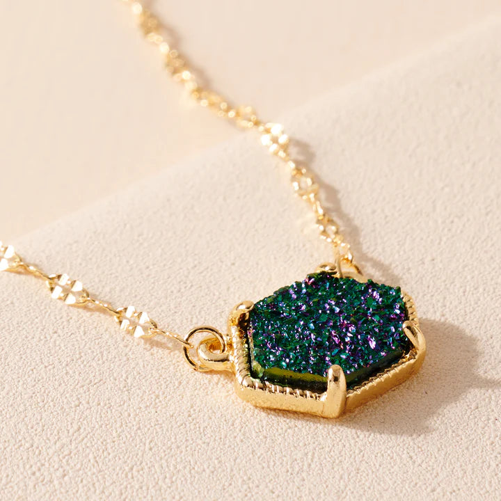 Hexagon Druzy Charm Necklace