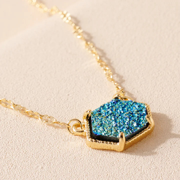 Hexagon Druzy Charm Necklace