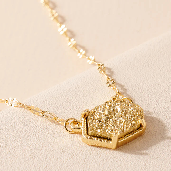 Hexagon Druzy Charm Necklace