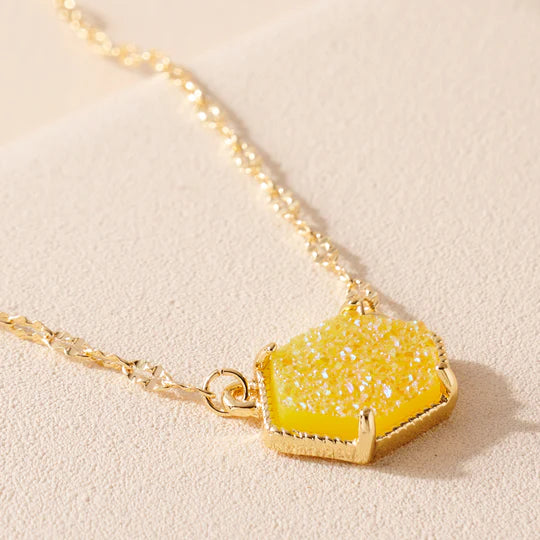 Hexagon Druzy Charm Necklace