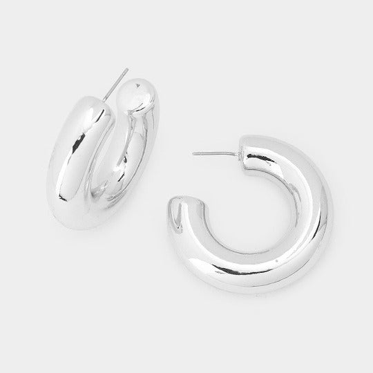 38mm Bold Look Hoop Earring in White Gold Finish 