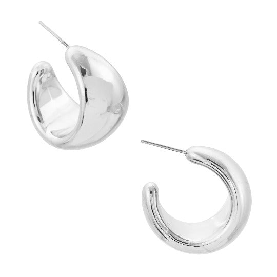 25mm Teardrop Huggies Hoop Earring in White Gold Finish View