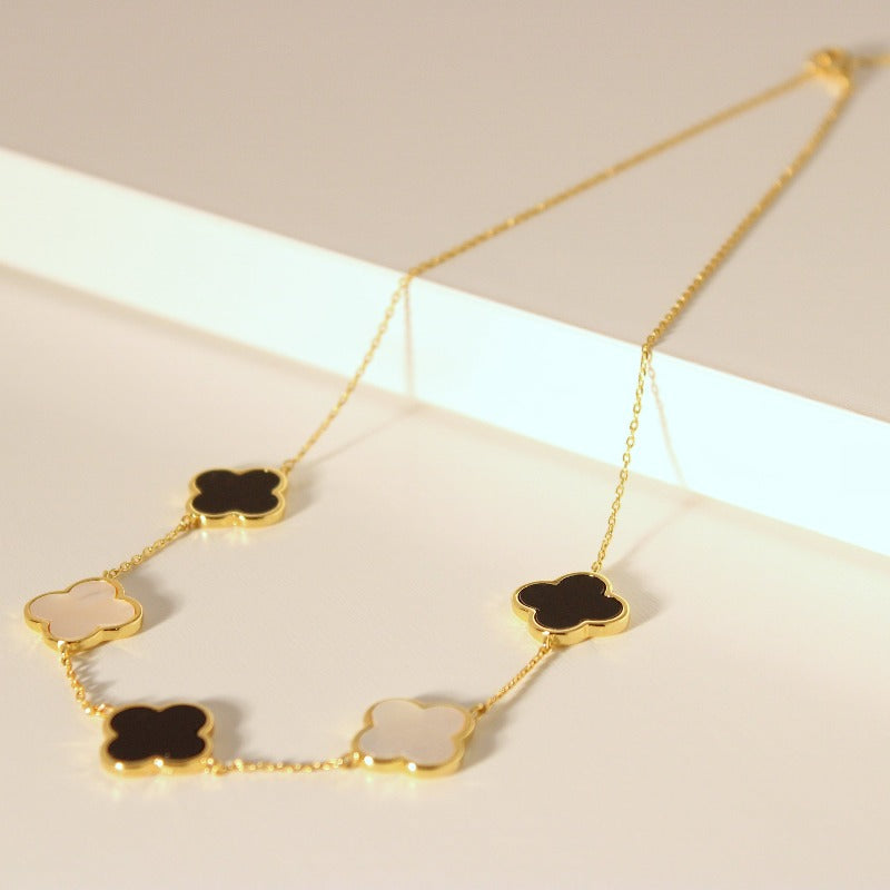 Multi Clover Necklace - Black and White Color