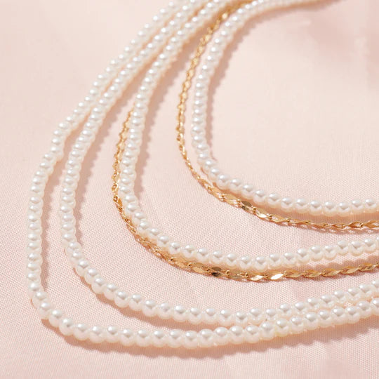 Layered Pearl Chain Necklace