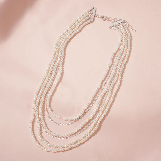 Layered Pearl Chain Necklace