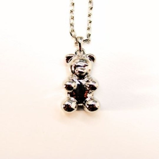 Gummy Bear Charm Necklace in White Gold Color Front Close Up