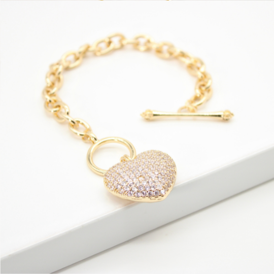 BIG Heart Toggle Bracelet in Yellow Gold Color 