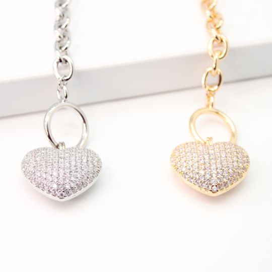 BIG Heart Toggle Bracelet in Yellow and White Gold Color Close Up