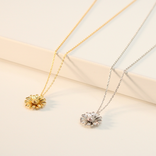 Tiny Daisy Charm Necklace in Yellow and White Gold Color