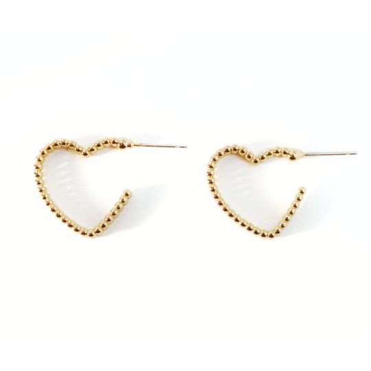 Heart Shape Textured Yellow Gold Earring Front View