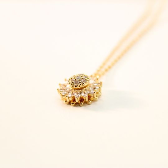 Cubic Zirconia Flower Charm in Yellow Gold Side Photo