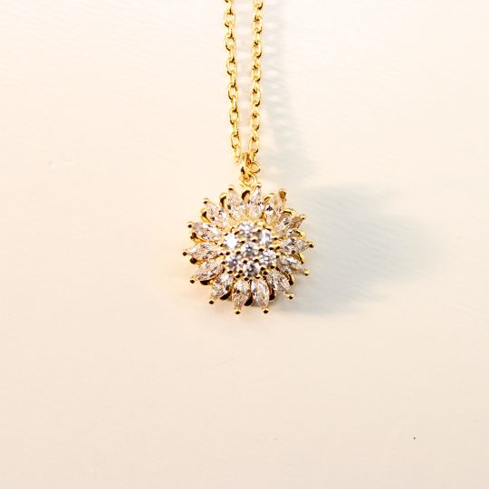 Cubic Zirconia Flower Charm in Yellow Gold Front Close Up