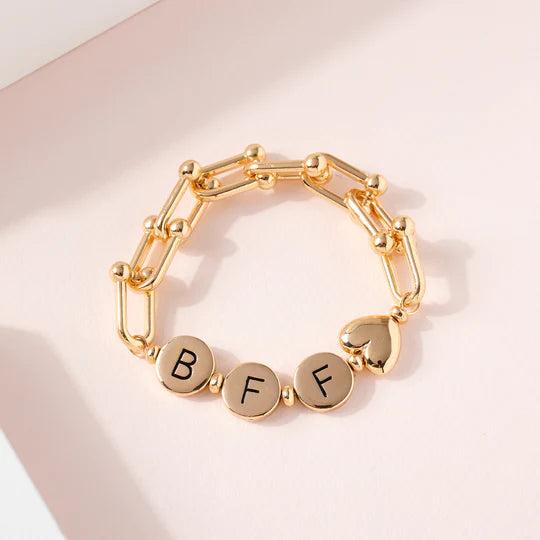 BFF Metal Flat Bead Chain Linked Bracelet