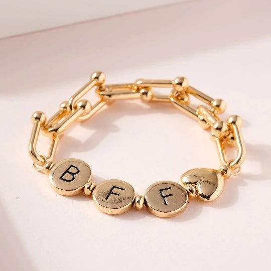 BFF Metal Flat Bead Chain Linked Bracelet