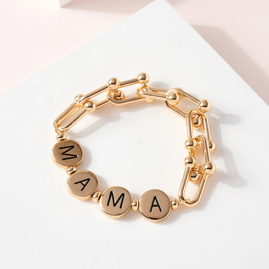 MAMA Metal Flat Bead Chain Linked Bracelet