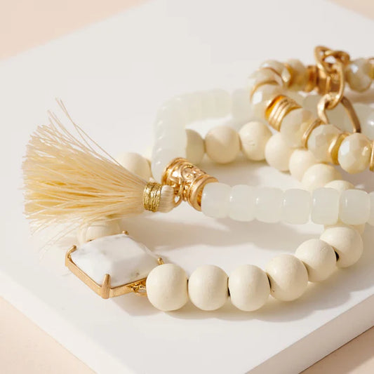 Stone Beaded Tassel Bracelet Set