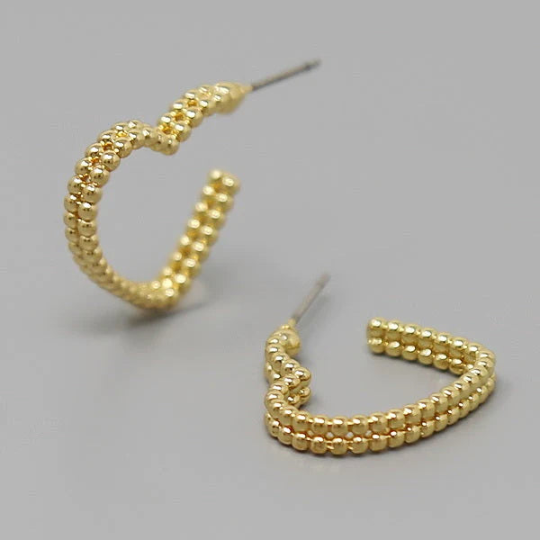 Heart Shape Textured Yellow Gold Earring View