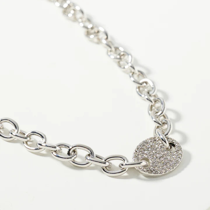 Chunky Rhinestone Oval Pendant Necklace