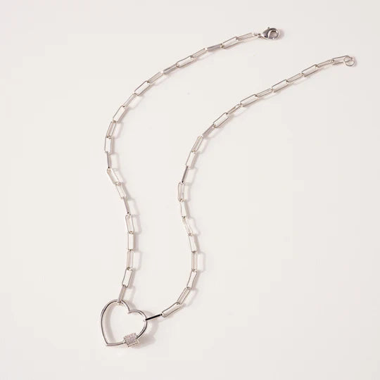 Heart Screw Lock Charm Short Necklace