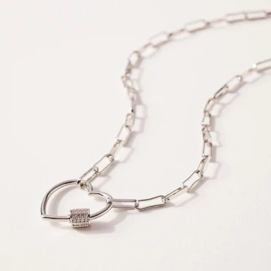 Heart Screw Lock Charm Short Necklace