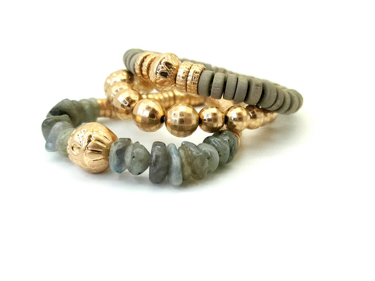 Layered Stone & Glass Beaded Bracelet 