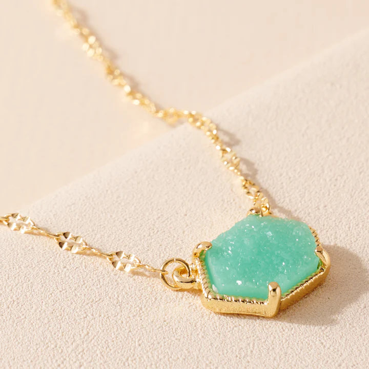 Hexagon Druzy Charm Necklace