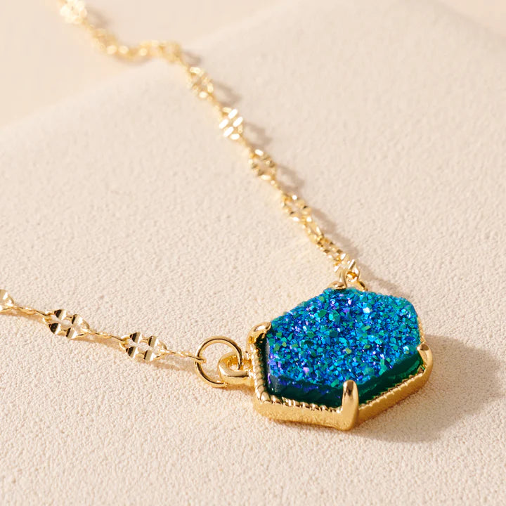 Hexagon Druzy Charm Necklace