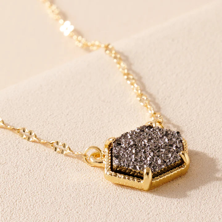 Hexagon Druzy Charm Necklace