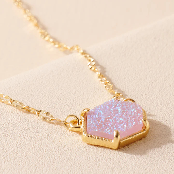 Hexagon Druzy Charm Necklace