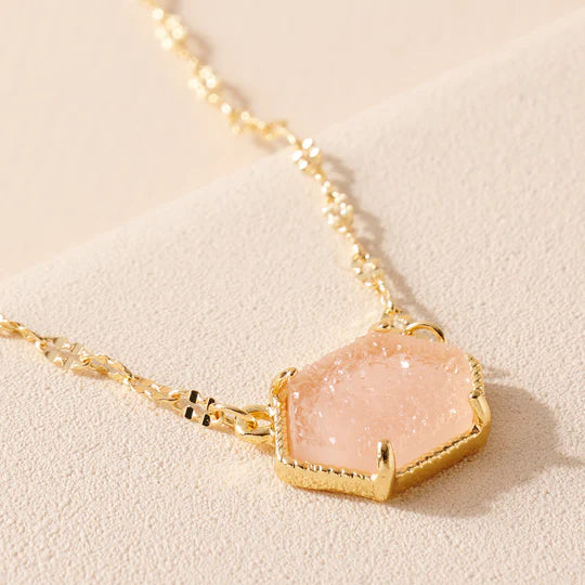 Hexagon Druzy Charm Necklace