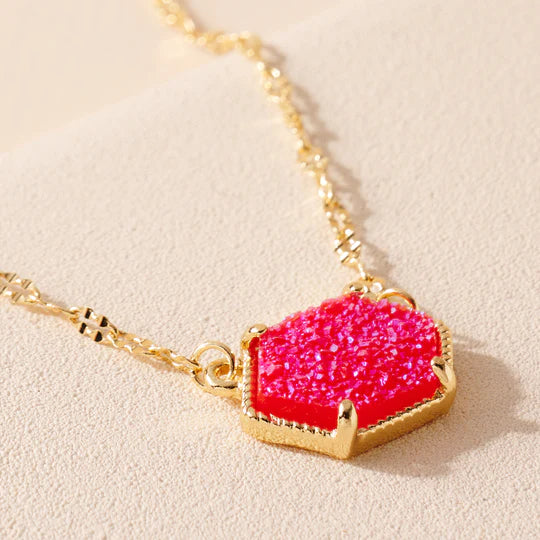 Hexagon Druzy Charm Necklace