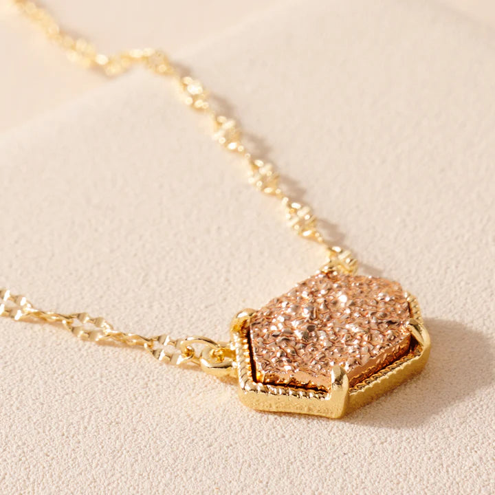 Hexagon Druzy Charm Necklace