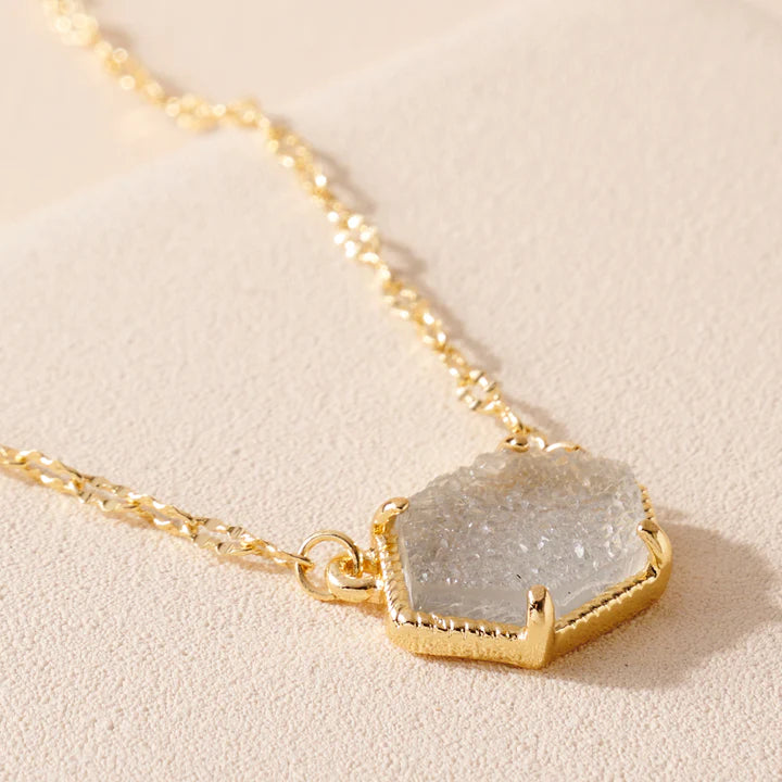 Hexagon Druzy Charm Necklace