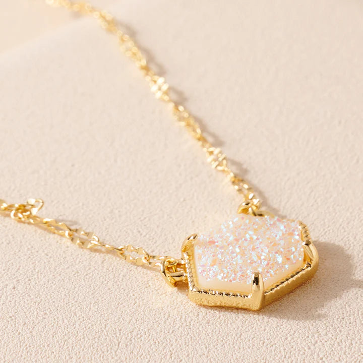 Hexagon Druzy Charm Necklace