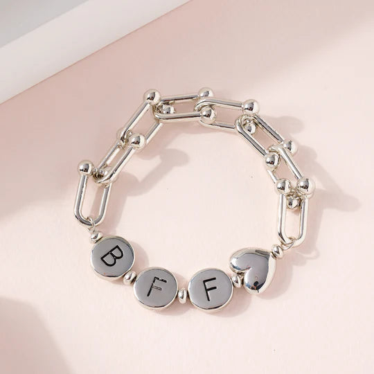 BFF Metal Flat Bead Chain Linked Bracelet